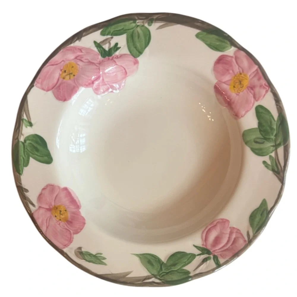 Franciscan Desert Rose 8” Rim Soup Salad Bowl Set 4 Vintage England Cream Pink